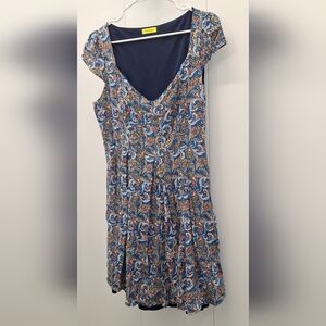 Star Brand Yellow Blue Floral Capped Sleeve Dress 1X